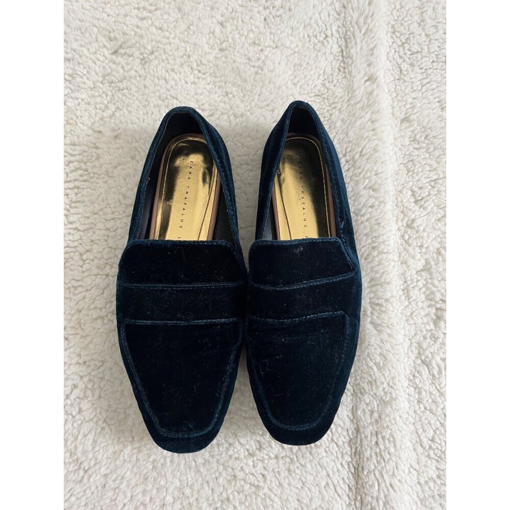 Zara Trafaluc Blue Velvet Loafers Size 38 / US 7.5 - Picture 2 of 8
